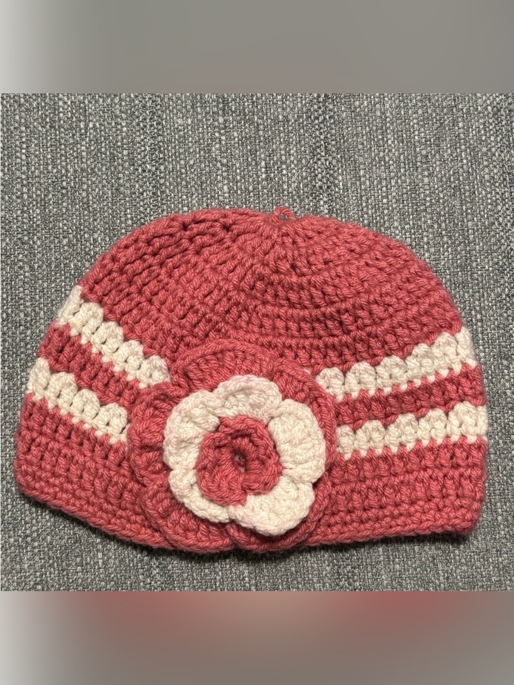 Handmade Pink and Cream Crochet Beanie with